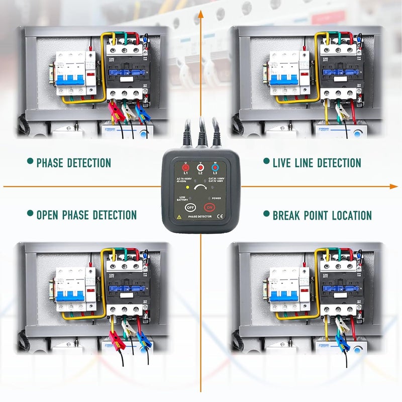 ETCR1000C Non-Contact Phase Sequence Tester, Phase Rotation Meter, AC 70-1000V, Wire Diameter 0.06-0.6inch - Image 4